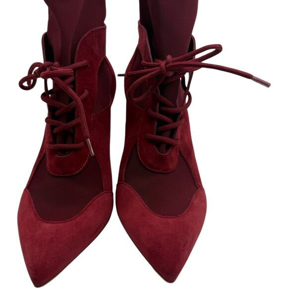 GIANVITO ROSSI Jenna Suede Paneled Stretch Knit Sock Boots In Brick Size 37 - Picture 5 of 14